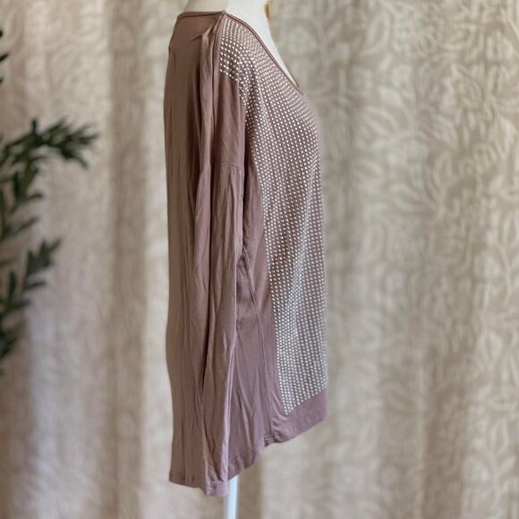 Alberto Makali Tan Stretchy Long Sleeve Rhinestone Shirt Glam Bling Size‎ M - Picture 3 of 8